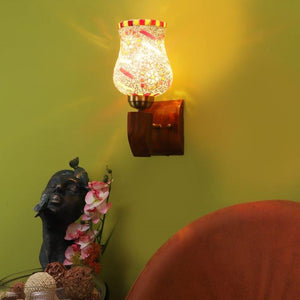 ELIANTE Brown Wood Base Multicolour White Shade Wall Light - 5312-1W - Bulb Included