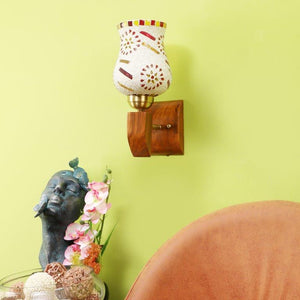 ELIANTE Brown Wood Base Multicolour White Shade Wall Light - 5312-1W - Bulb Included