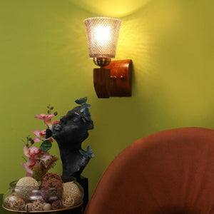 ELIANTE Brown Wood Base Blue White Shade Wall Light - 5315-1W-Blue - Bulb Included