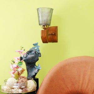 ELIANTE Brown Wood Base Blue White Shade Wall Light - 5315-1W-Blue - Bulb Included