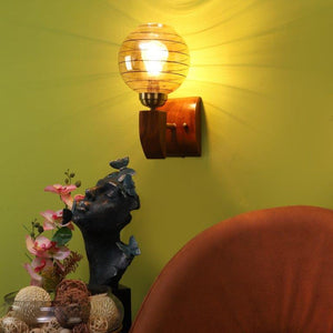 ELIANTE Brown Wood Base Gold White Shade Wall Light - 5316-1W-Gold - Bulb Included