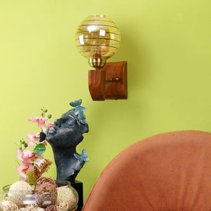 ELIANTE Brown Wood Base Gold White Shade Wall Light - 5316-1W-Gold - Bulb Included