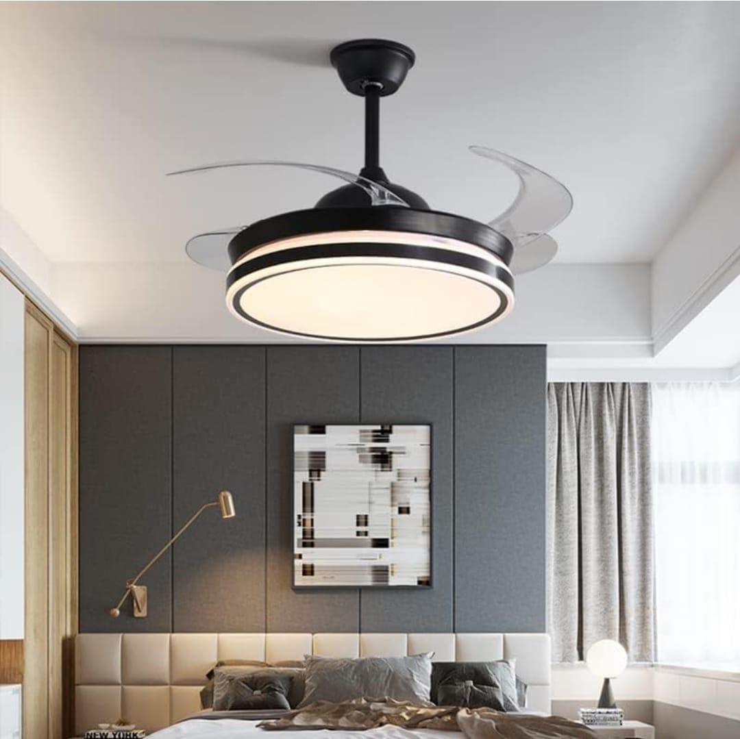 JS-FO - FI-7729 High Speed Modern Chandelier Fans Black Finish Acrylic Blades Size 1070mm