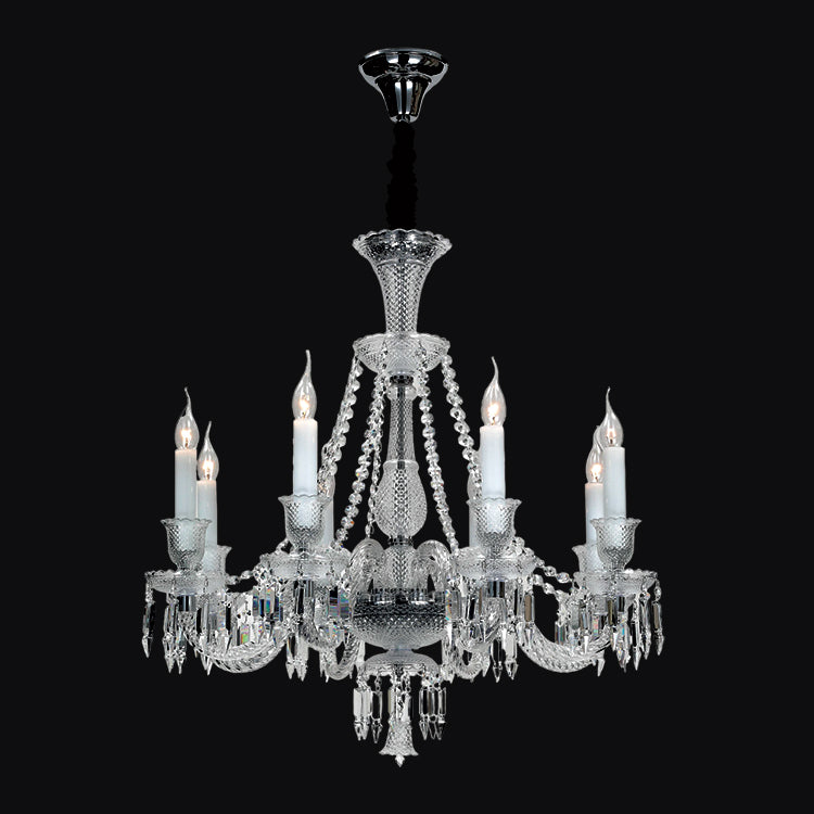 JSPHILO-6-424-8xE14 - Chrome & Clear Metal Luxury Chandelier