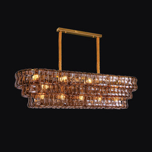 JSPHILO-6-444-13xE14 - Gold & Coffee Metal Rectangular Chandelier