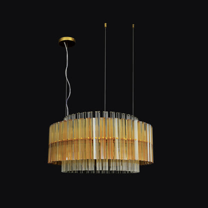 JSPHILO-6-445-16xG9 - Gold & Amber & Clear Metal Crystal Chandelier