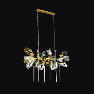 JSPHILO-6-455-22xG9 - Gold & Smoke & Amber Metal Rectangular Chandelier