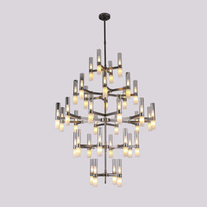 JSPHILO-6-463-72xG9 - Black & Marble & Clear Metal Double Height Chandelier