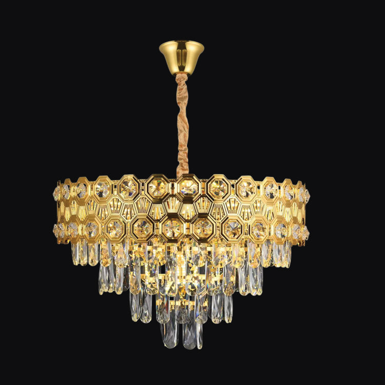 JSPHILO-6-472-9xE14 - Gold & Clear Metal Crystal Chandelier