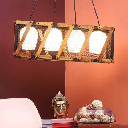 ELIANTE Black Iron Base White Glass Shade Hanging Light - Aj-4130-4Lp - Without Bulb | by Jainsons Lights