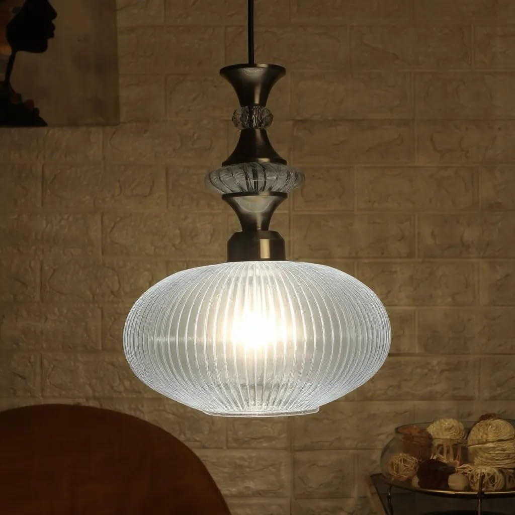 ELIANTE Povque Iron Hanging Light Vintage Decorate Hanging Lamp for Farmhouse Living Room Bedroom Corridor by Jainsons Lights Milky-Forsted - with LED Lamp(s) Included - JS-1318-HL-FROSTED