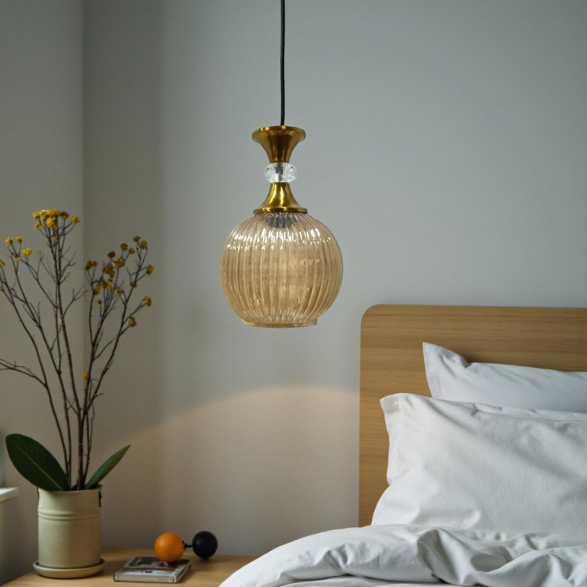 ELIANTE Pequena Vintage Hanging Light Gold Finish Iron with Golden Glass Shade E27 Holder Decorative Pendant for Living Room & Dining up to 3 years warranty - with LED Lamp(s) Included - AS-001-HL