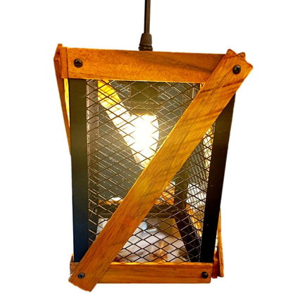 ELIANTE by Jainson Lights | Metal Black Base Hanging Light | Wood Wood Shade | E27 Holder | Without Bulb | CC-2-HL