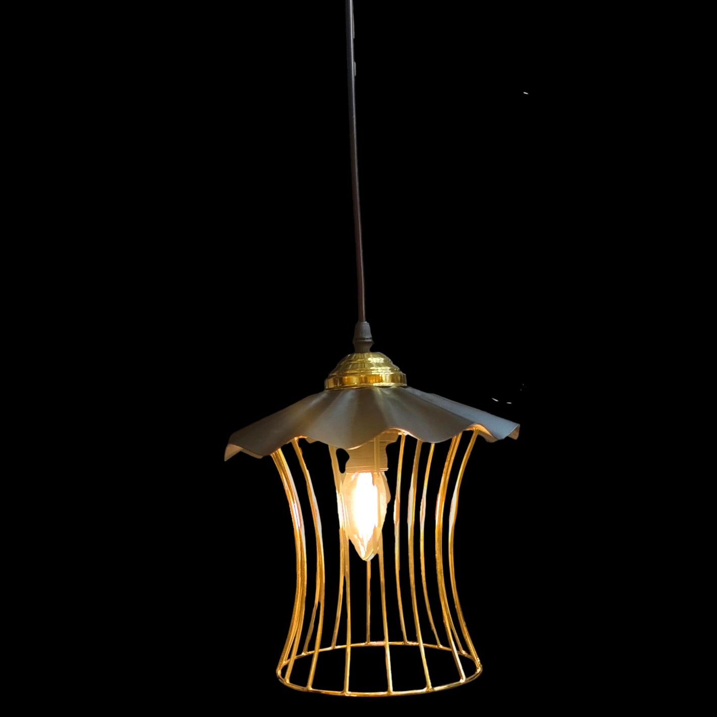 ELIANTE by Jainson Lights | Metal Black+Gold Base Hanging Light | Gold Metal Shade | E27 Holder | Without Bulb | CC-Umbrella-3HL | Hanging Lights for Living Room