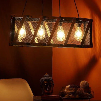 ELIANTE Black Iron Base Black Iron Shade Hanging Light - Aj-4131-4Lp - Without Bulb | by Jainsons Lights