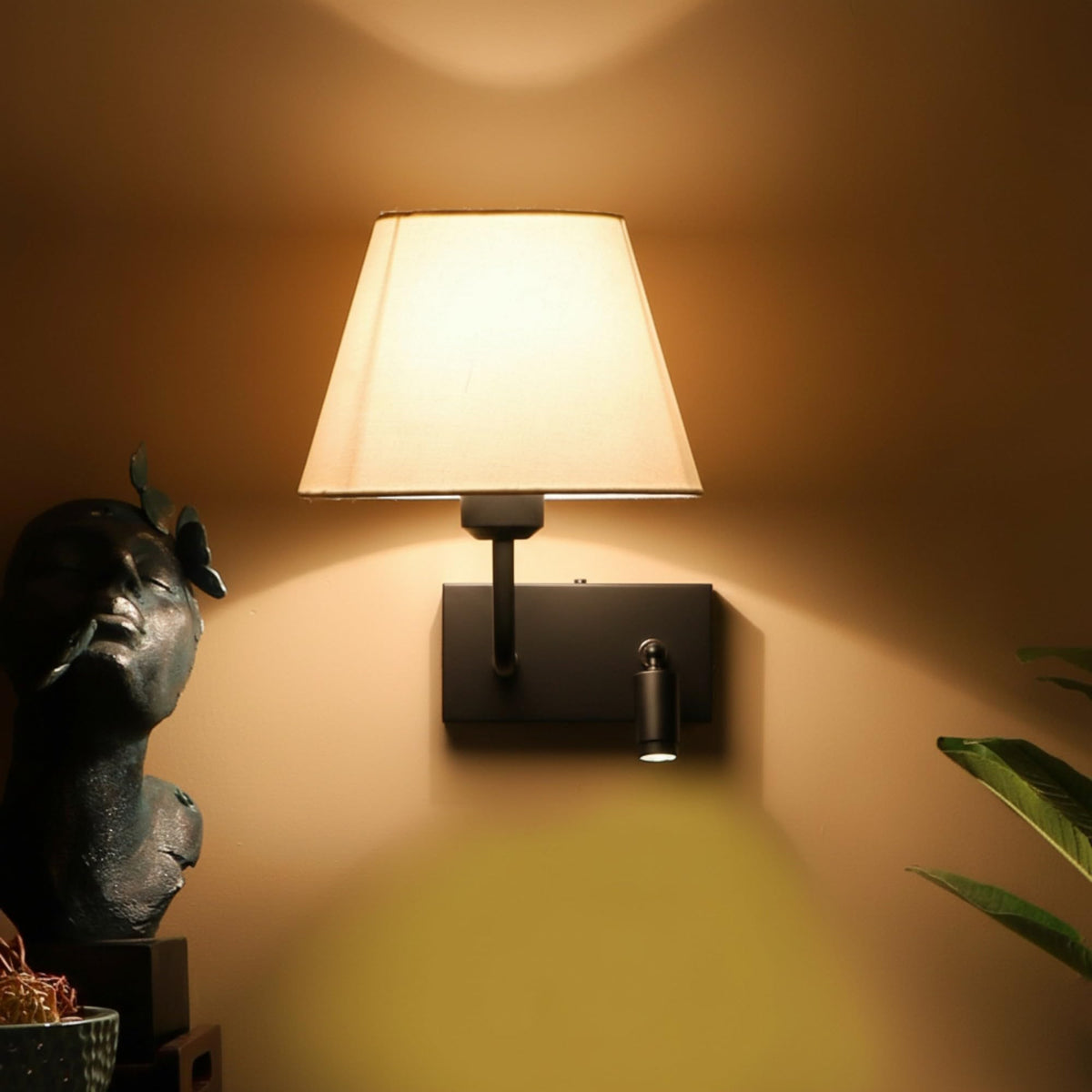 Eliante Bedside Reading Wall Light – Black, Fabric Shade (JS-5132-BLACk)