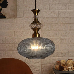 ELIANTE Povque Vintage Hanging Pendant Light | Gold Finish Iron with Grey Glass Shade | E27 Holder | Decorative Ceiling 