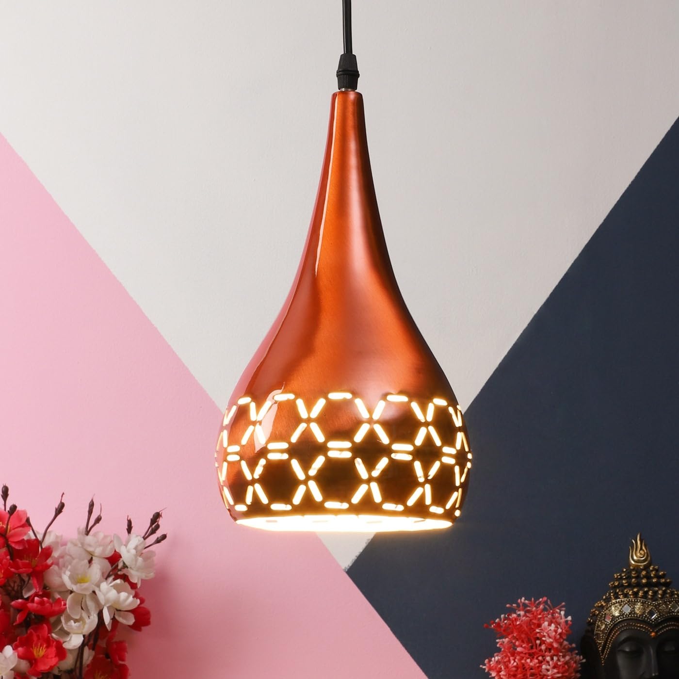 ELIANTE Copper Metal Hanging Lights for Home, Office, Bedroom, Drawing Room & Lobby- Without Bulb-Belon-Cop+W | by Jainsons Lights