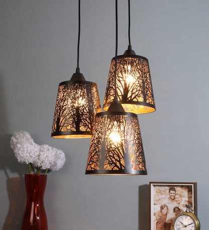 ELIANTE Black Metal Hanging Light by Jainsons Lights - Without Bulb - LASER-HL-3LP-BK | by Jainsons Lights