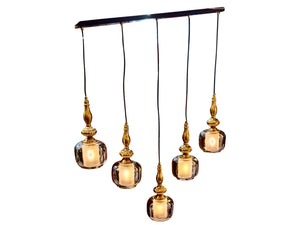 ELIANTE by Jainson Lights | Metal Gold Base Hanging Light | Chrome Glass Shade | E-27 Holder | Without Bulb | CC-CD9389-5 | Hanging Lights for Living Room