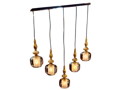 ELIANTE by Jainson Lights | Metal Gold Base Hanging Light | Chrome Glass Shade | E-27 Holder | Without Bulb | CC-CD9389-5 | Hanging Lights for Living Room