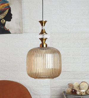 ELIANTE Povque Vintage Hanging Pendant Light Gold Finish Iron with Gold Glass Shade E27 Holder Decorative Ceiling Light for Living Room & Restaurants up to 3 years warranty - with LED Lamp(s) Included - JS-1322-HL-Gold