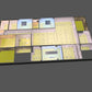 Dialux 3D illuminance study — full office floor plate showing every luminaire position across 19 zones