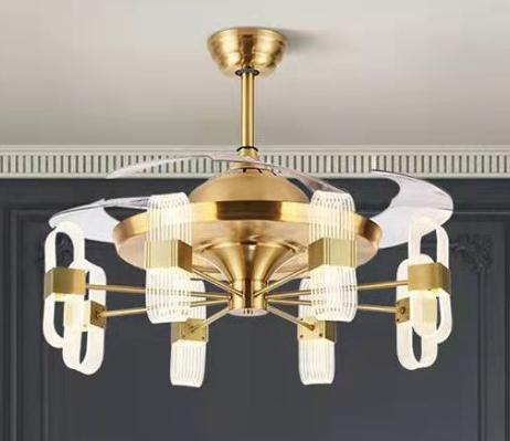 JS-FO - FI-7723 High Speed Modern Chandelier Fans Gold Finish Acrylic Blades Size 1070mm