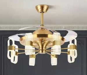 JS-FO - FI-7723 High Speed Modern Chandelier Fans Gold Finish Acrylic Blades Size 1070mm