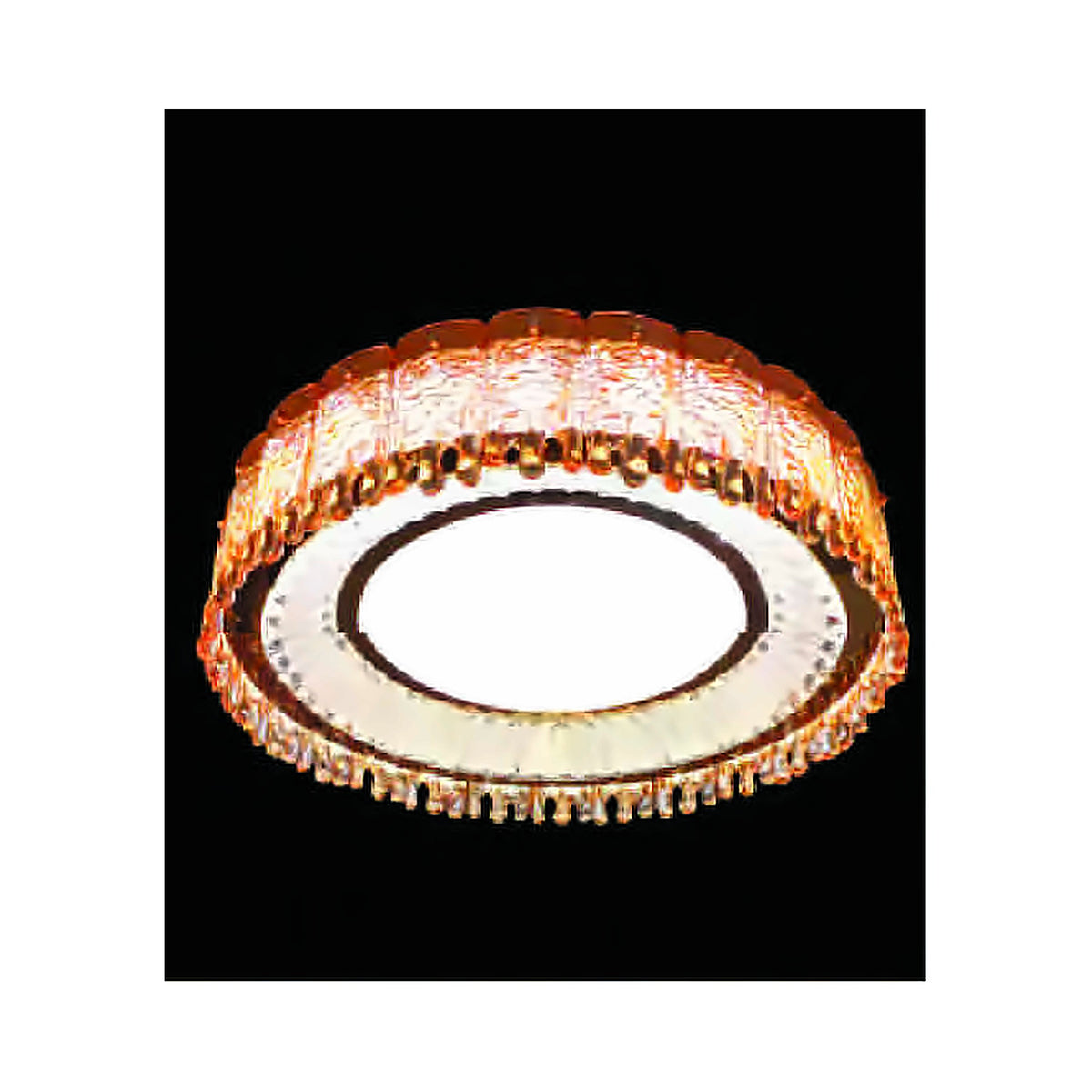 Eliante Round LED Thali Crystal Chandelier – Amber & Clear, Metal