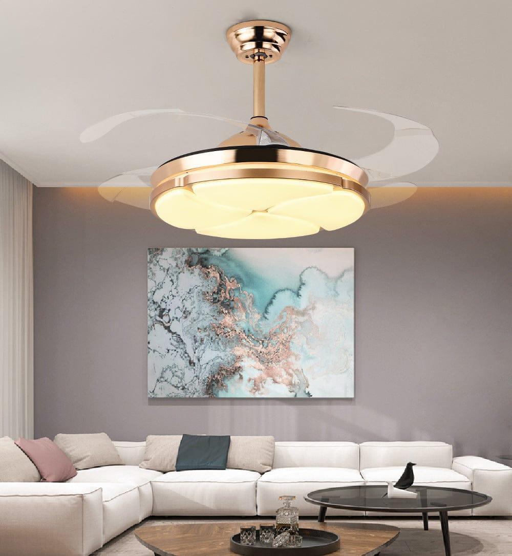 JS-FO - FI-7752 High Speed Modern Chandelier Fans Gold Finish Acrylic Blades Size 1070mm