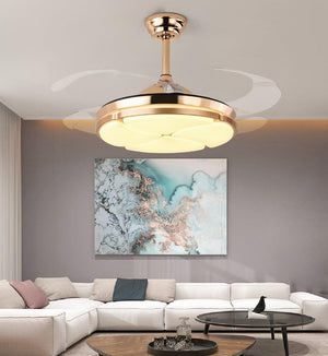 JS-FO - FI-7752 High Speed Modern Chandelier Fans Gold Finish Acrylic Blades Size 1070mm