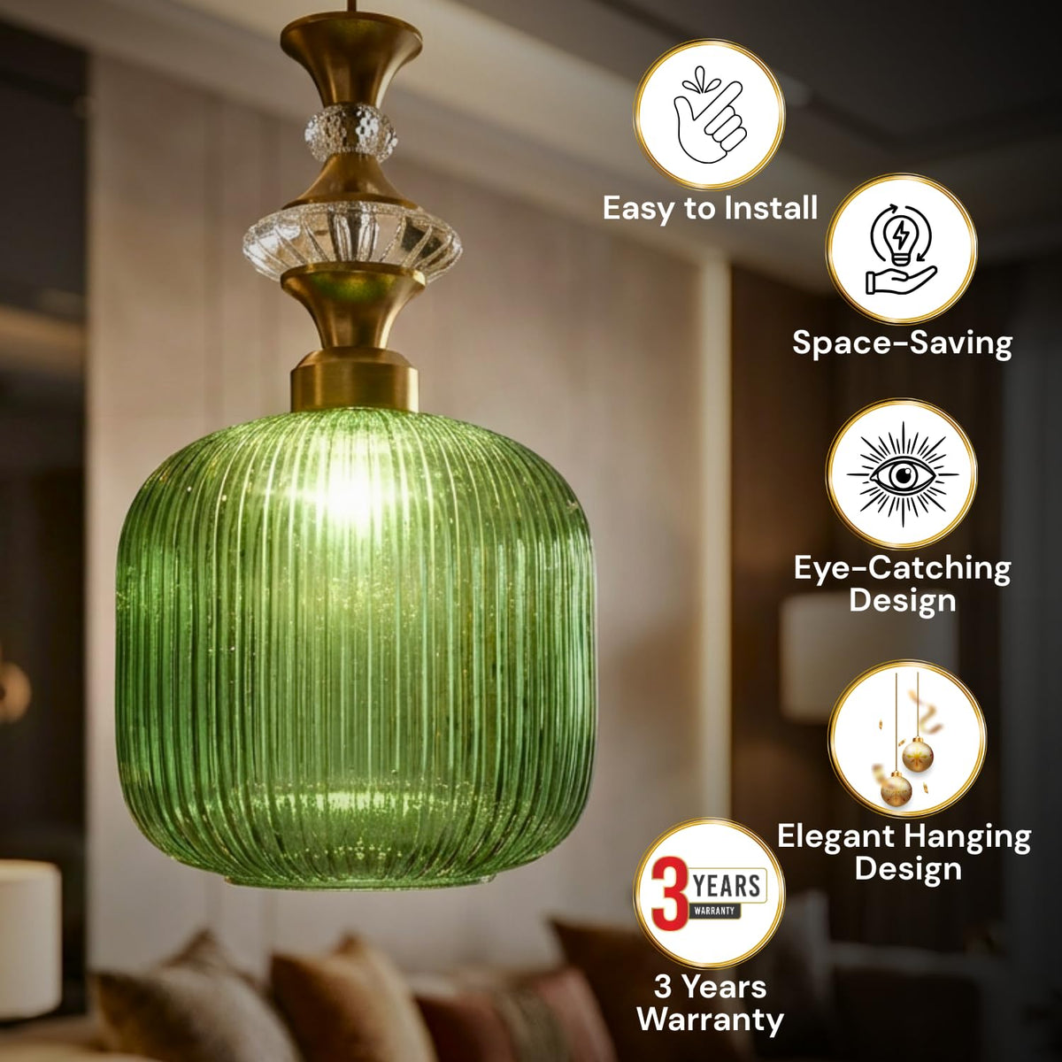 ELIANTE Povque Iron Hanging Light Vintage Decorate Hanging Lamp for Farmhouse Living Room Bedroom Corridor up to 3 years warranty - with LED Lamp(s) Included - JS-1322-HL-GREEN