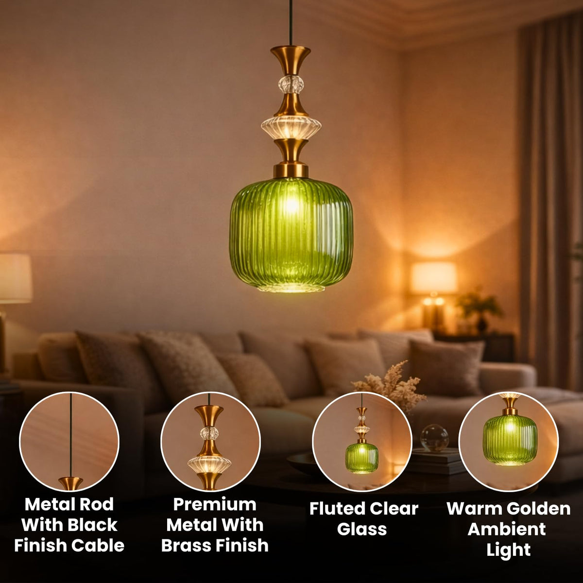 ELIANTE Povque Iron Hanging Light Vintage Decorate Hanging Lamp for Farmhouse Living Room Bedroom Corridor up to 3 years warranty - with LED Lamp(s) Included - JS-1322-HL-GREEN