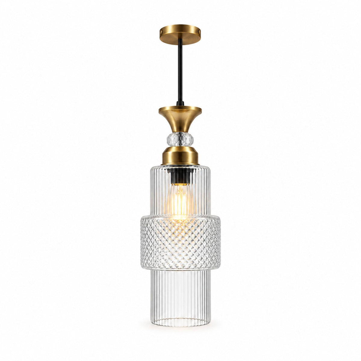 Eliante Fluted Pendant Light – Clear Glass, Gold Metal (80127-1LP-Clear)