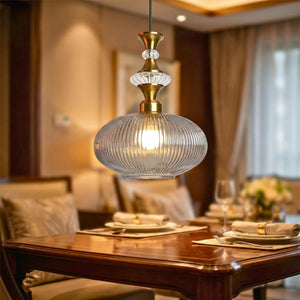 ELIANTE Povque Vintage Hanging Pendant Light | Gold Finish Iron with Grey Glass Shade | E27 Holder | Decorative Ceiling 