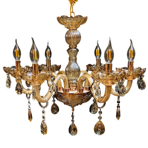 ELIANTE by Jainson Lights | Metal Gold Base Chandelier | Amber Glass Shade | E14 Holder | Without Bulb | CC-815-6