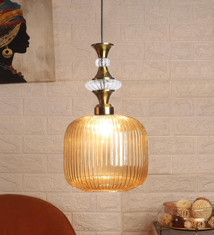 ELIANTE Povque Vintage Hanging Pendant Light Gold Finish Iron with Gold Glass Shade E27 Holder Decorative Ceiling Light for Living Room & Restaurants up to 3 years warranty - with LED Lamp(s) Included - JS-1322-HL-Gold
