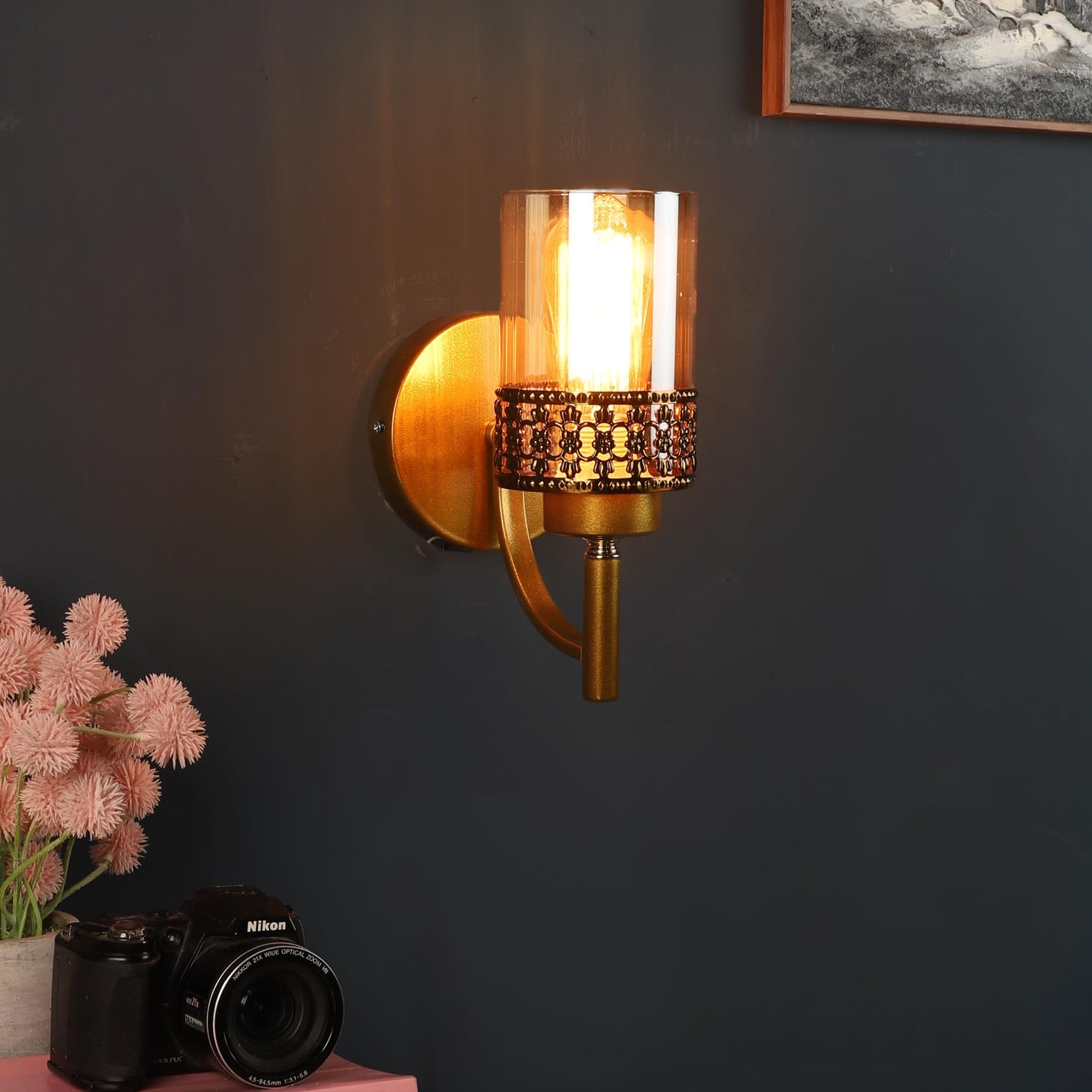 ELIANTE Iron Wall Lights Antique Gold for Living Room, Bedroom, Dining Room, Kitchen | 3 Years Warranty | Free - LED LAMP