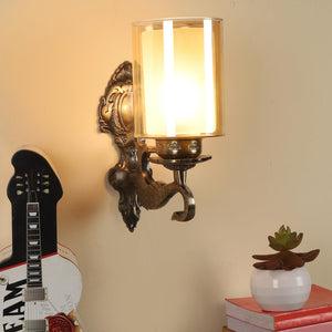 ELIANTE Antique Brass Wall Light with Glass Shade, Metal Decorative Wall Sconce Lamp for Bedroom Living Room Hallway Dining Decor | Vintage Design | 3 Years Warranty | Free LED LAMP