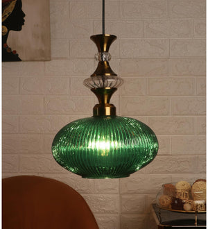 ELIANTE Povque Vintage Hanging Light | Iron with Green Glass | E27 Holder | Decorative Pendant for Living Room & Bedroom