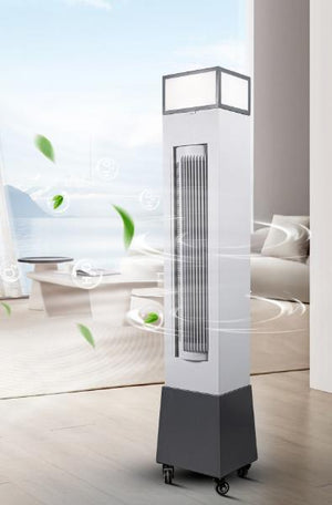 JS-FO - LD-2501 High Speed Bladeless Floor Fans White And Gray Finish