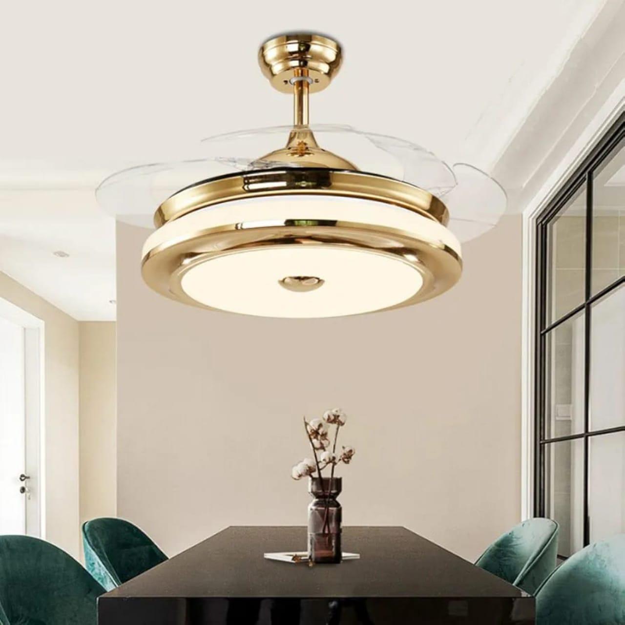 JS-FO - FI-7728 High Speed Modern Chandelier Fans Gold Finish Acrylic Blades Size 1070mm