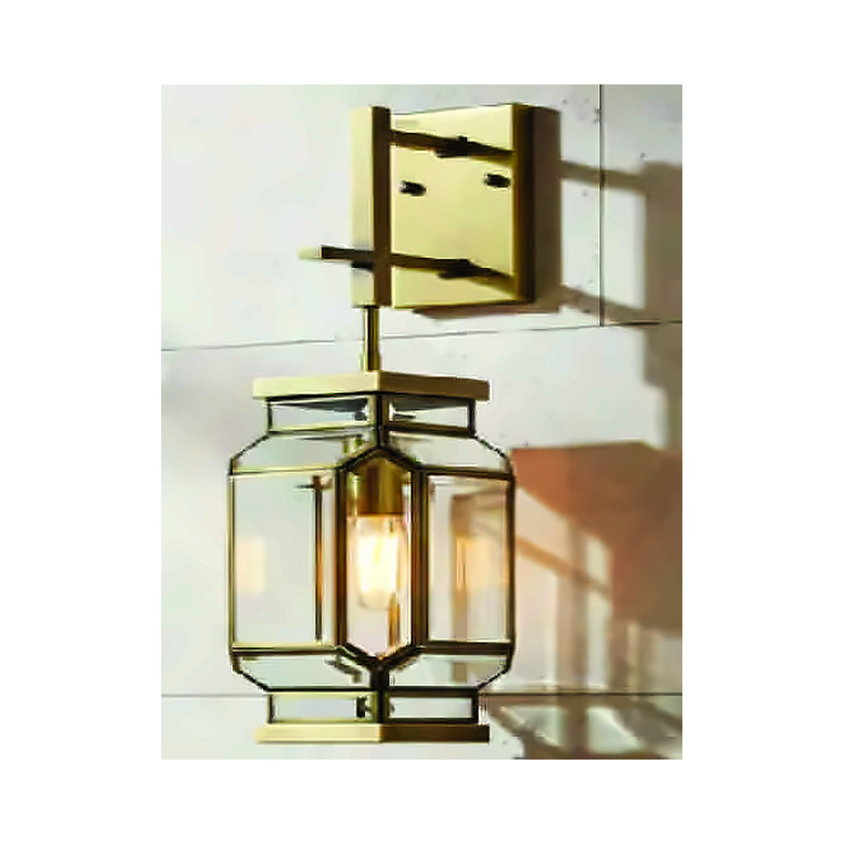 Eliante Hexagonal Lantern Wall Light – Clear Glass, Brass