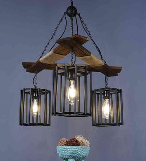 Zephyra Black Wood and Iron Hanging Light  | E27 holder | Included Bulb | Eliante by Jainsons Lights