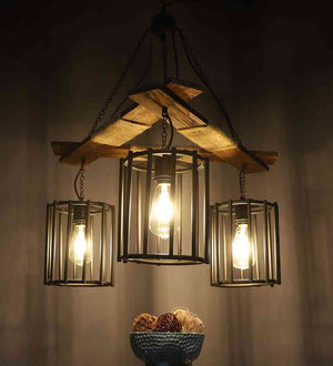 Zephyra Black Wood and Iron Hanging Light  | E27 holder | Included Bulb | Eliante by Jainsons Lights