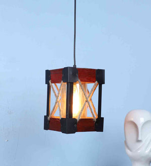 Lanthe Brown and Black Wood Hanging Light  | E27 holder | Included Bulb | Eliante by Jainsons Lights