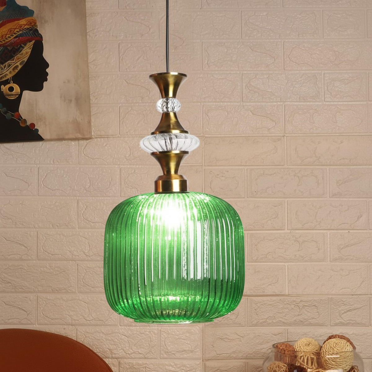 ELIANTE Povque Iron Hanging Light Vintage Decorate Hanging Lamp for Farmhouse Living Room Bedroom Corridor up to 3 years warranty - with LED Lamp(s) Included - JS-1322-HL-GREEN