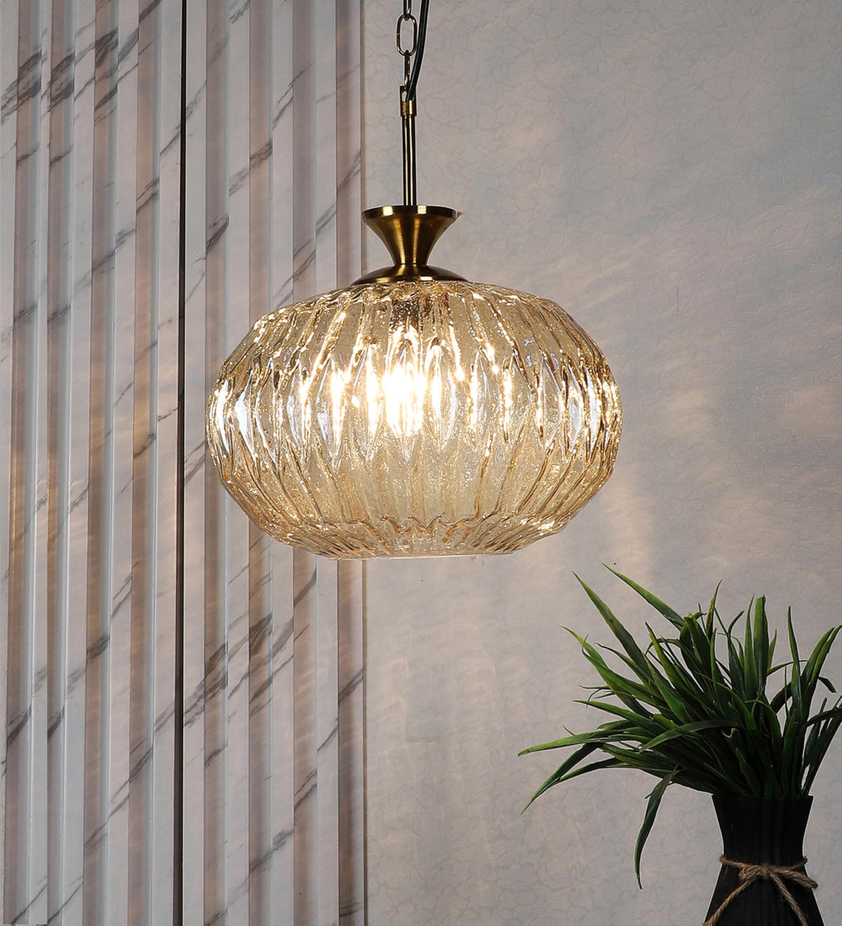 Eliante Glorix Pendant Light – Gold Glass, Metal (3007-1LP-Gold)