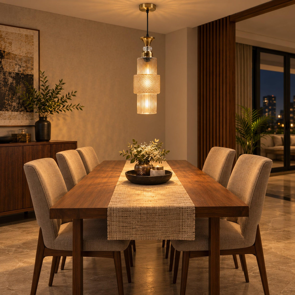 Eliante Fluted Pendant Light – Gold Glass, Gold Metal (80127-1LP-Gold)